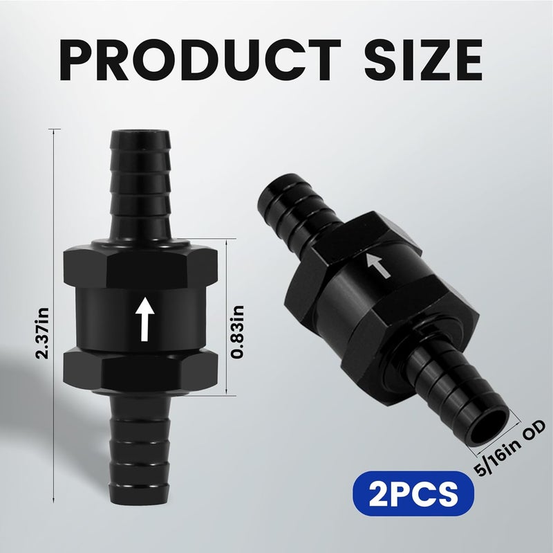 Vigorighter 5/16" 2PCS Fuel One-way Check Valve, Aluminium Alloy 8mm OD Fuel Line Check Valve One Way Non Return for Diesel Gasoline Water, Black (Set of 2) - Image 2